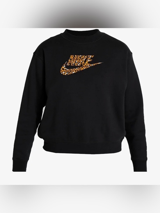 Nike Sweaters - NWT Nike Women’s Black Crewneck Sweatshirt with Leopard Swoosh - sz L